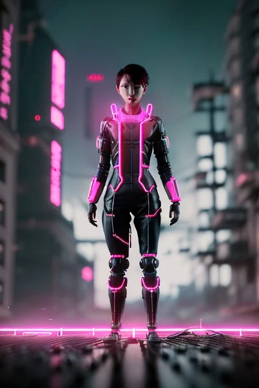 Waist up shot photo, thriller style, Asian cyborg woman :: symmetry photography, cyberpunk, pink hair, makeup, long line eye, light iris, :: latex coat, wires and circuits, pink, white, black :: cinematic, Ultra realistic, dark scene, soft color, highly detailed, unreal engine 5, RTX, ultra detail, 3d, finely drawn, high definition.