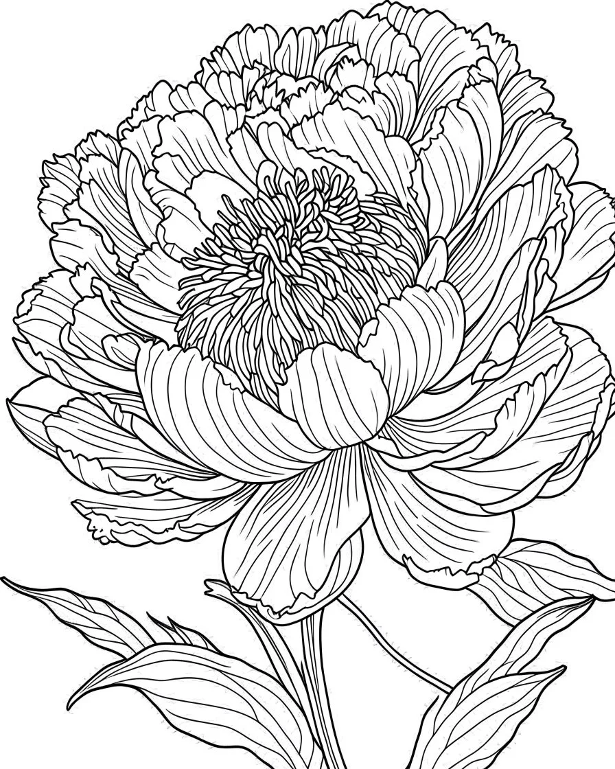 real massive peony flower coloring page