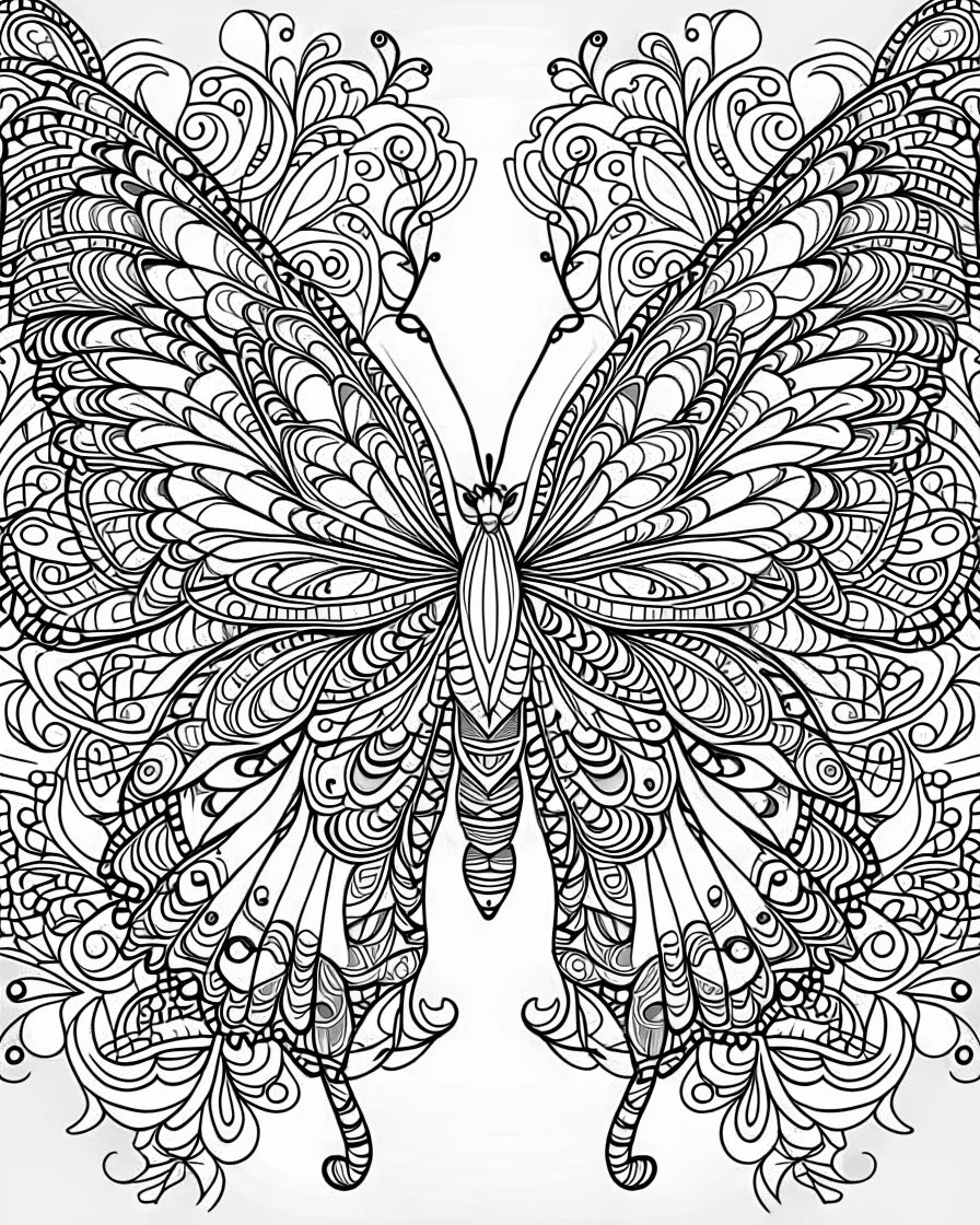 Page coloring book, mandala butterfly, white Background, clean line art, flower