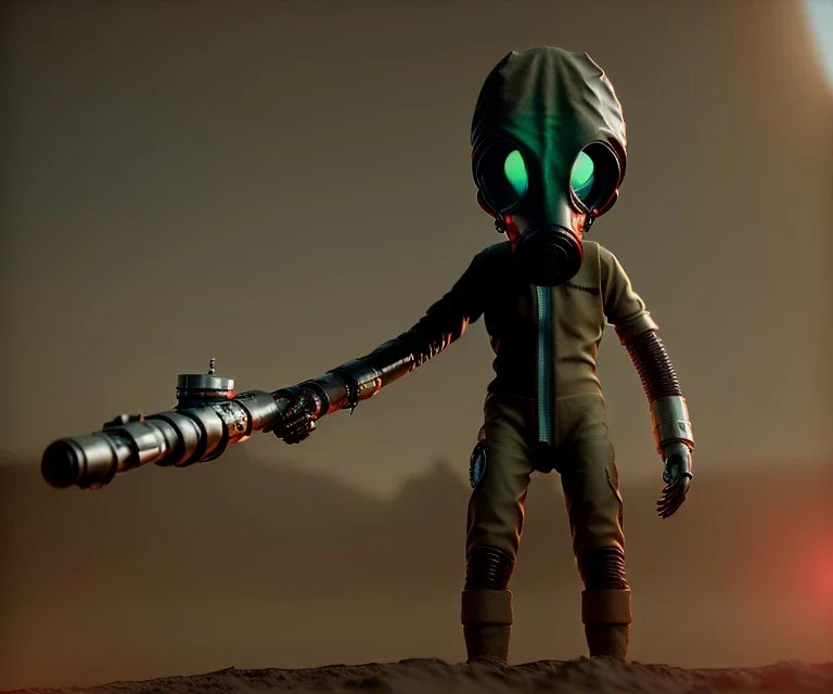 Alien, gas mask, gun hands, metal, Mars, laserblaster, squishy