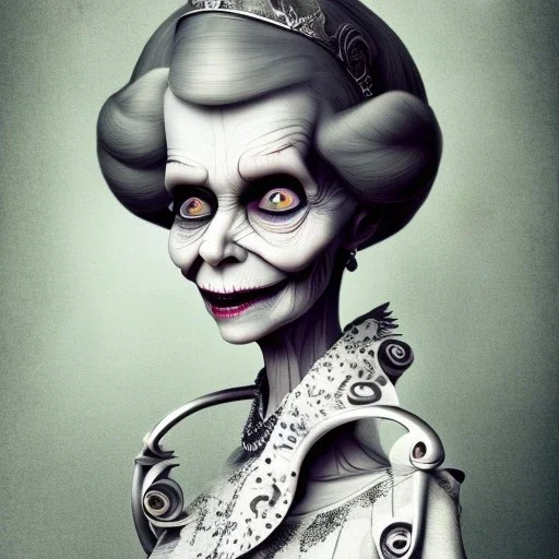 extrem tim burton style of old cruel lady stepmother, sharp focus