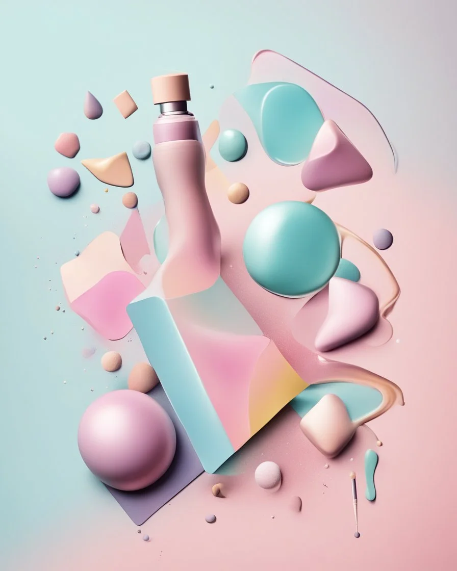 abstract cosmetic dab and shapes in pastel colors