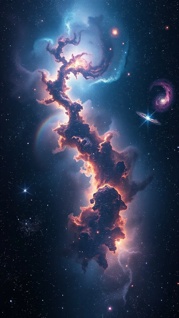 Prompt: A cosmic landscape showing the birth of stars, galaxies, and nebulae, symbolizing the infinite possibilities of time and the universe. This represents the vastness and eternity of existence, contrasting with the fleeting nature of human life.