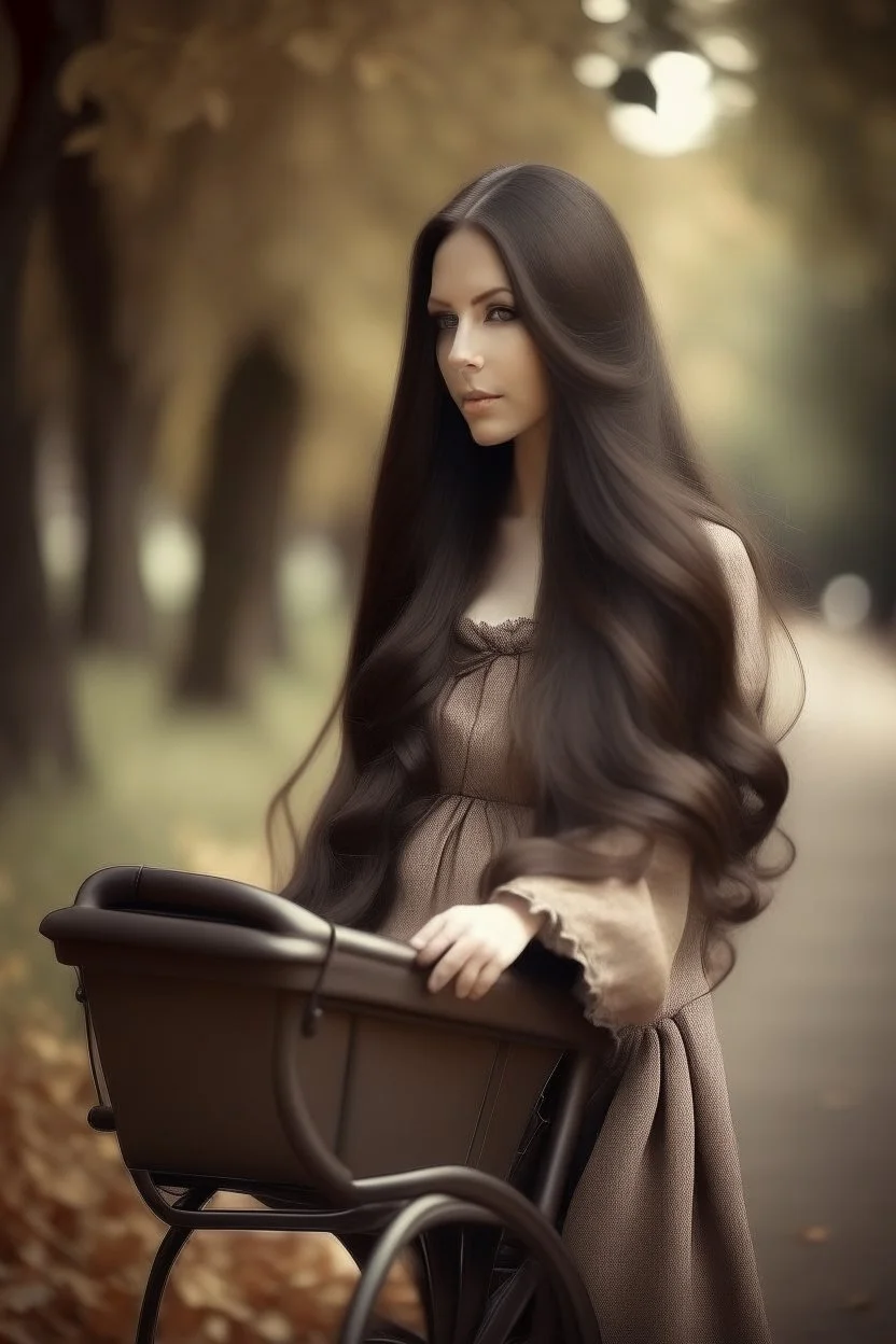 Beautiful Woman, long hair, pram