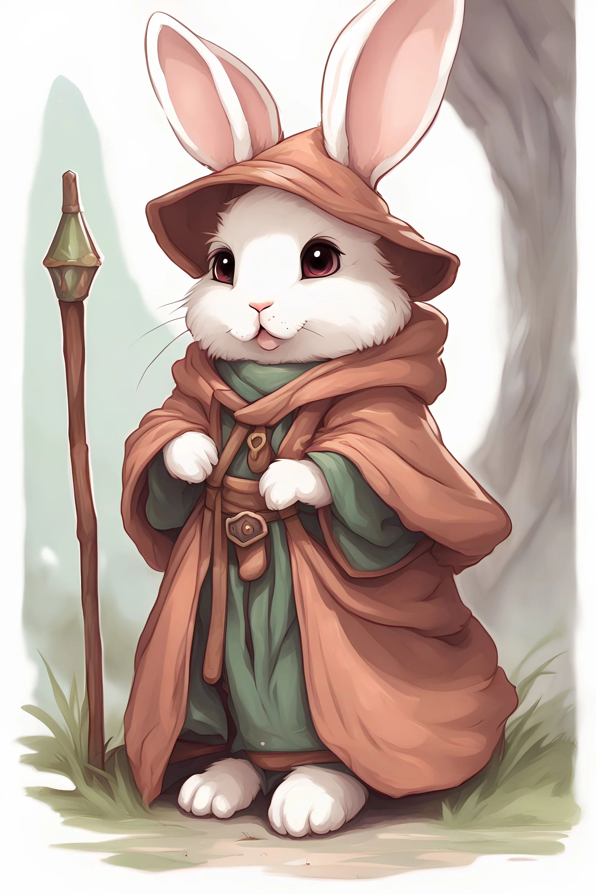 Cute bunny floppy ears adventurer wizard robe dnd art realism