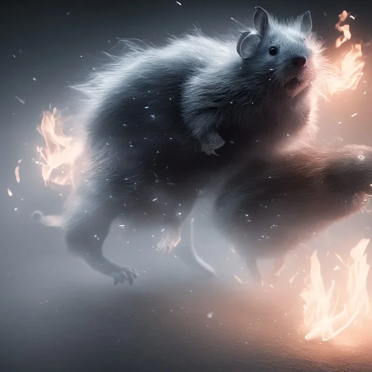 All Black Feild mouse, white smoke, dark, high definition, ultra 8 k, volumetric lighting, blue fire, fog