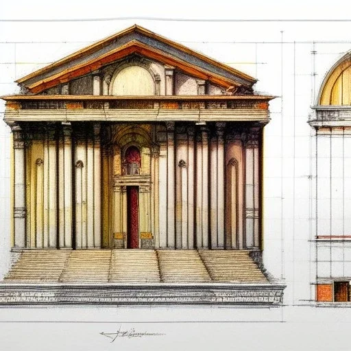  building cross section, interior croquis, Vignola classicism architecture,building cross section +Book illustration by , Jean Baptiste Monge, strong lines, high contrast vibrant colors, highly detailed, 16k resolution, trending on behance