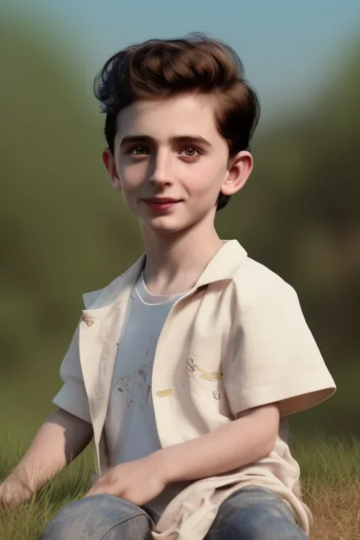 Timothee chalamet toddler, full body, jump, bokeh, hyper realistic