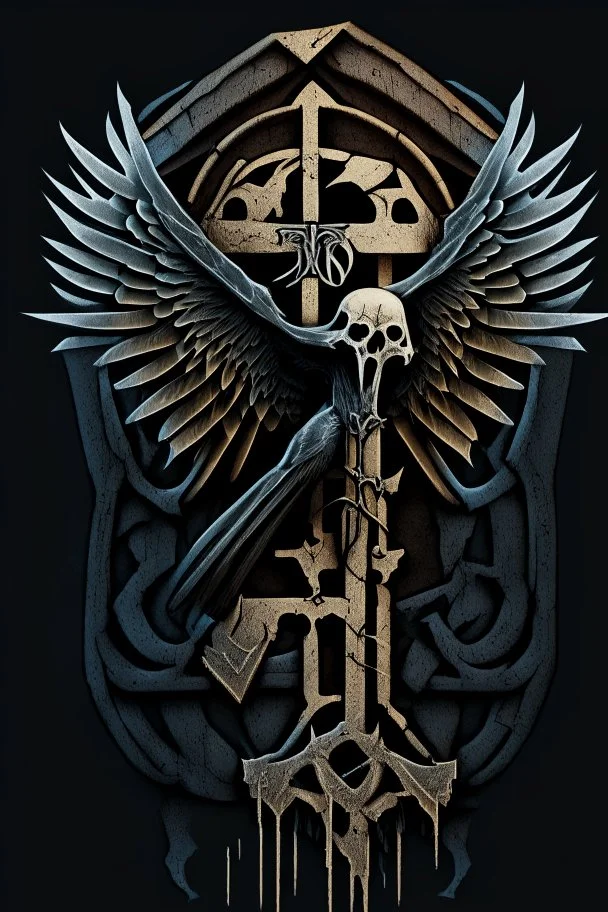 Raven skeleton anchor symbol of church