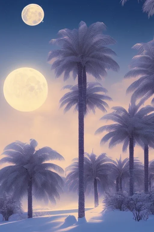 1980's aesthetic vaporwave palm trees with lighting with moon with audi in the winter snow