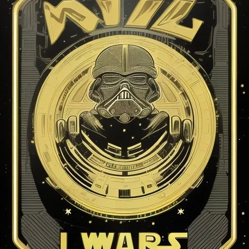 super embossed "STAR WARS" text, caption, shiny. gold and silver and black metallic, reflective, centered