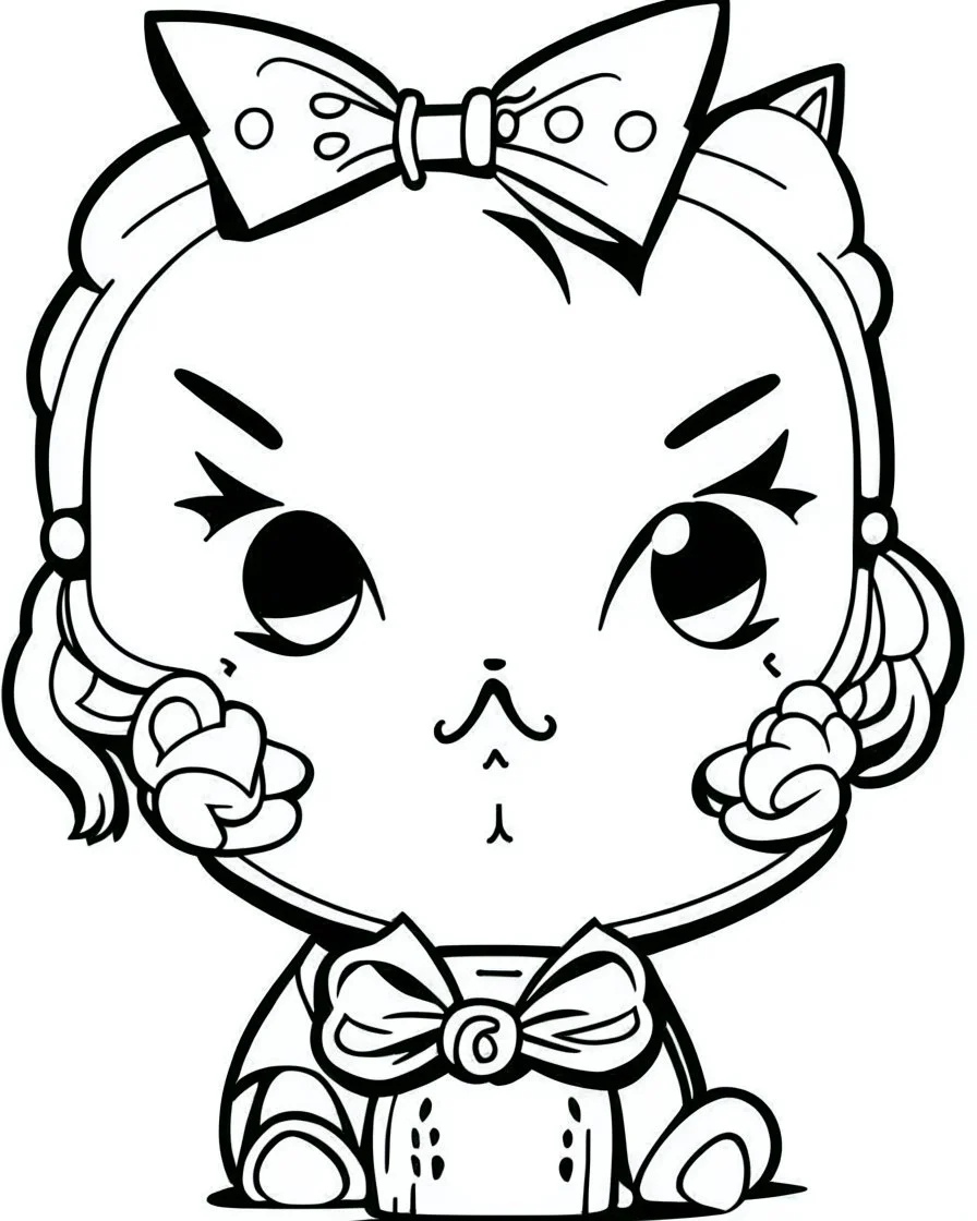 outline art for real Hello Kitty coloring page, Japanese manga style, cartoon style, cute face, white background sketch style, full body is a must, only use outline, clean line art, no shadow, bold outline