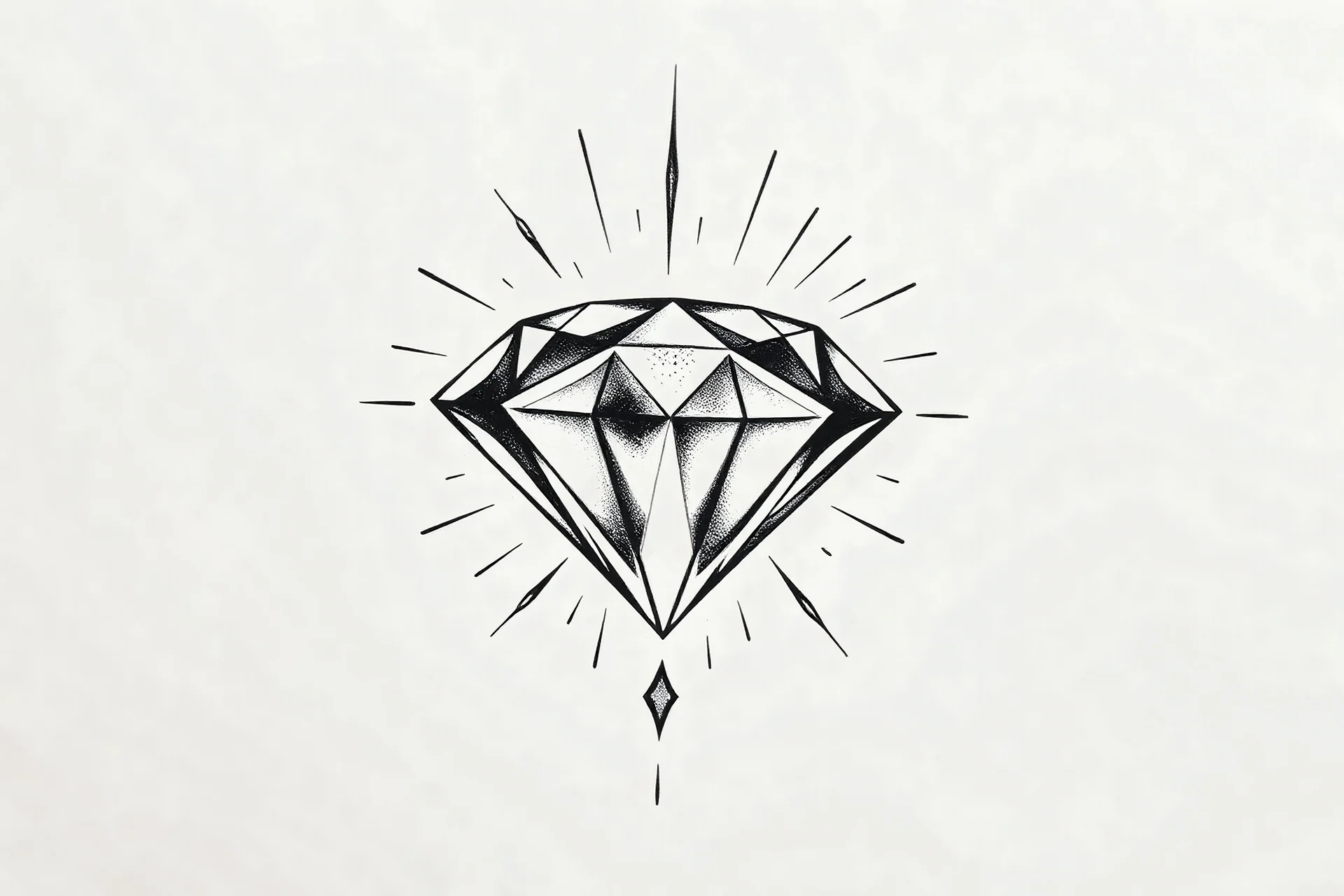 a black and white tattoo drawing of a diamond with shimmering lines all around in the ether