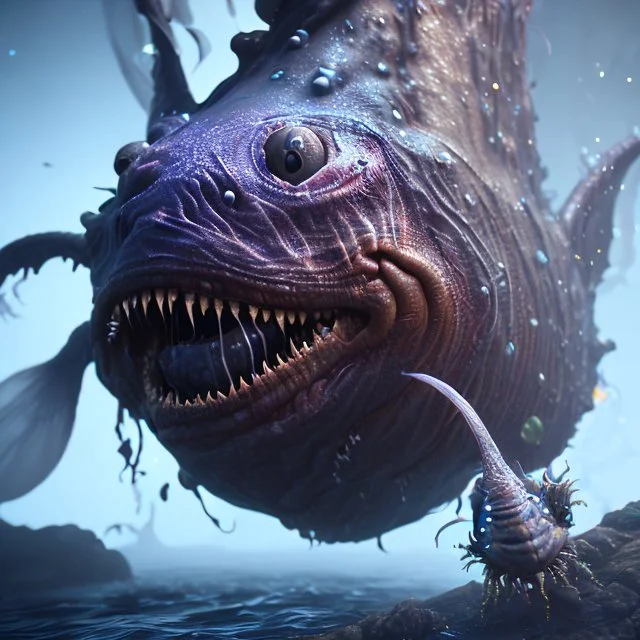 fluid ink angler fish creature, unreal engine 5, 8k resolution, photorealistic, ultra detailed