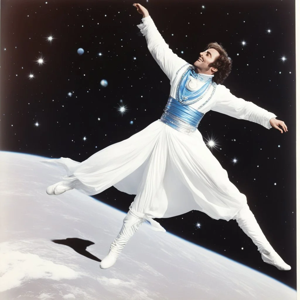 Patrick Dupond as a celestial dancer in space, vintage 1970's photo