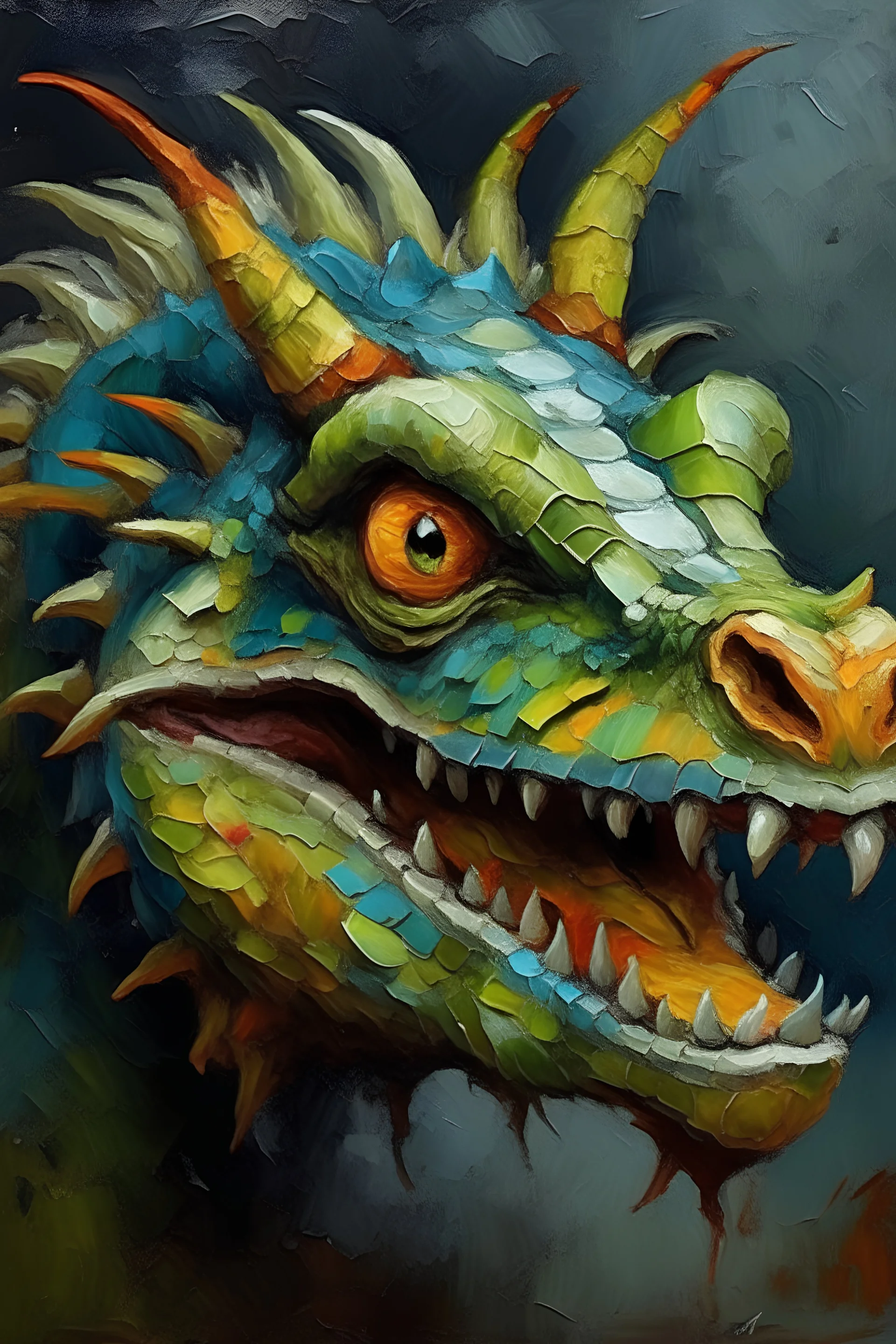 Dragon head funny oil painting