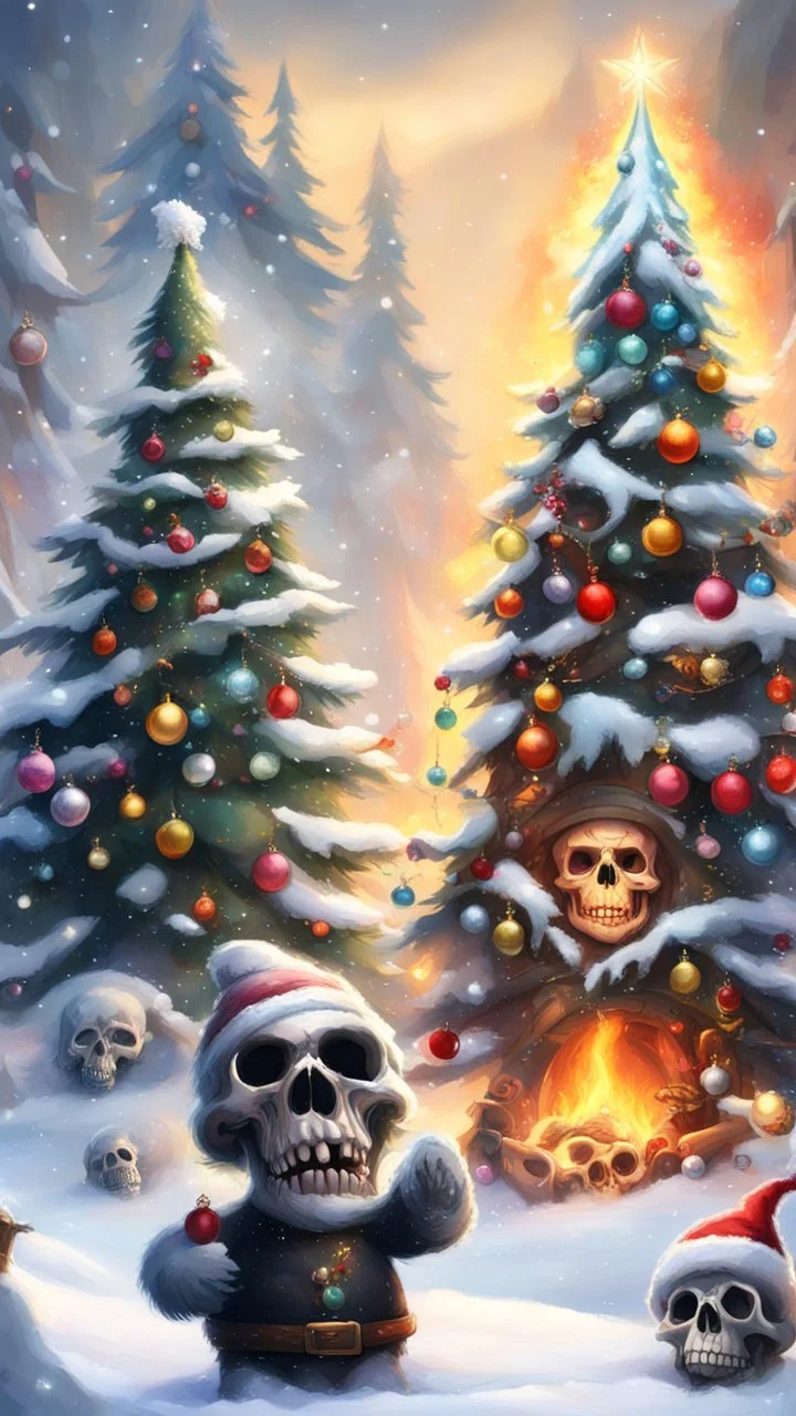 Christmas tree snow , Merry-x-mas decoration, tree, cartoon, Underworld, fire and smog, Skull, Trolls