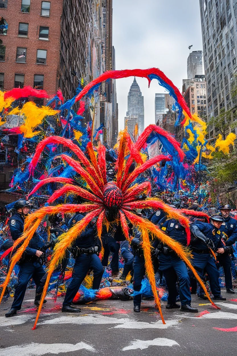 [JonOne, Jon156] New York City police officers and firemen fighting giant spiders with axes