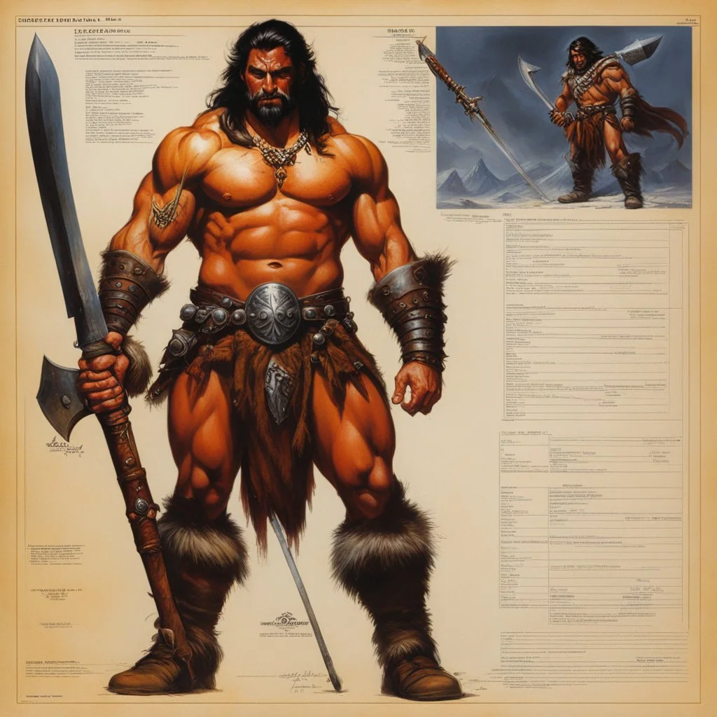 ConceptSheet [by Boris Vallejo]: barbarian and his axe with AD&D statistics