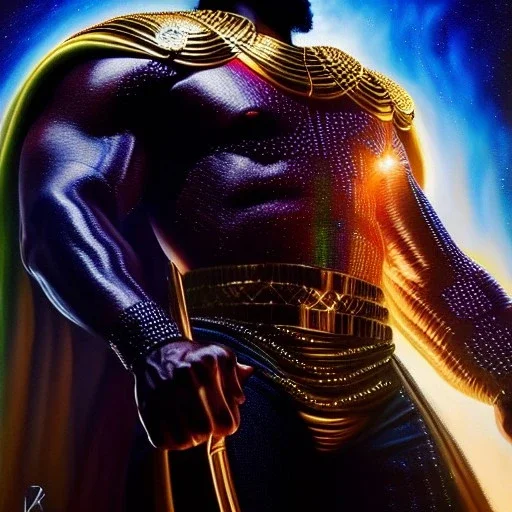 Ultra detailed fullbody Portrait in oil on canvas of heimdall marvel holding sword vertically,extremely detailed digital painting, extremely detailed face,crystal clear eyes, mystical colors ,perfectly centered image, perfect composition, rim light, beautiful lighting,masterpiece,8k, stunning scene, raytracing, anatomically correct, in the style of robert e howard and Wizyakuza and Ohrai Noriyoshi and Simon Bisley and uncannyknack