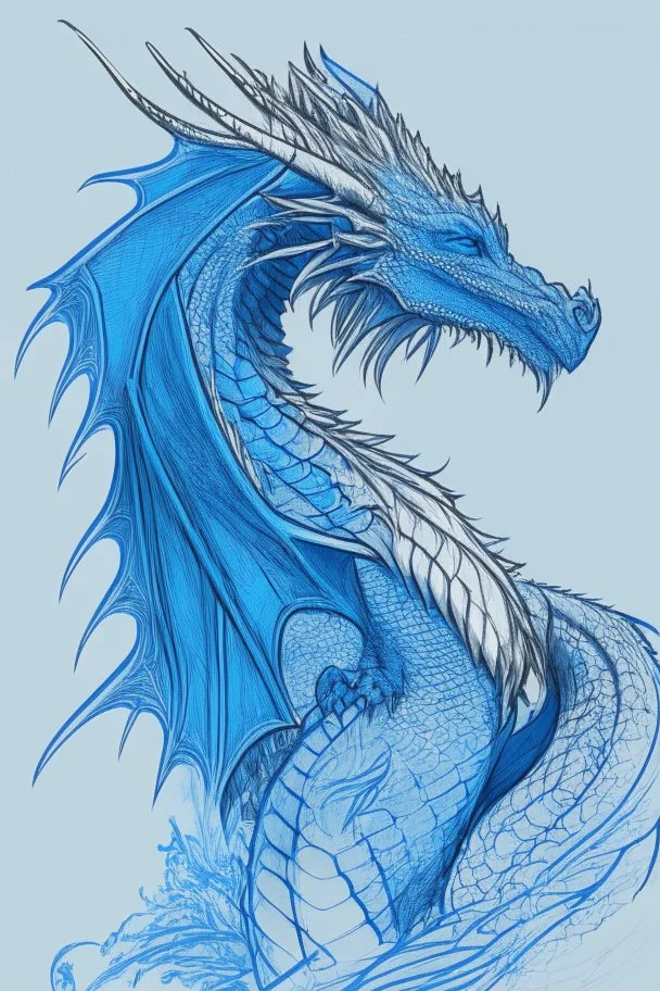 Line art of a blue dragon