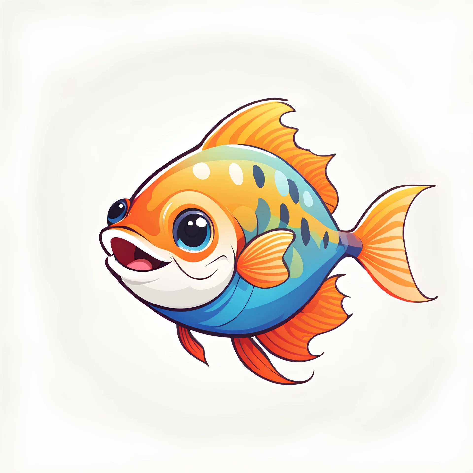 2D vector graphic of cute fish smiling, primary color, for kid, white background