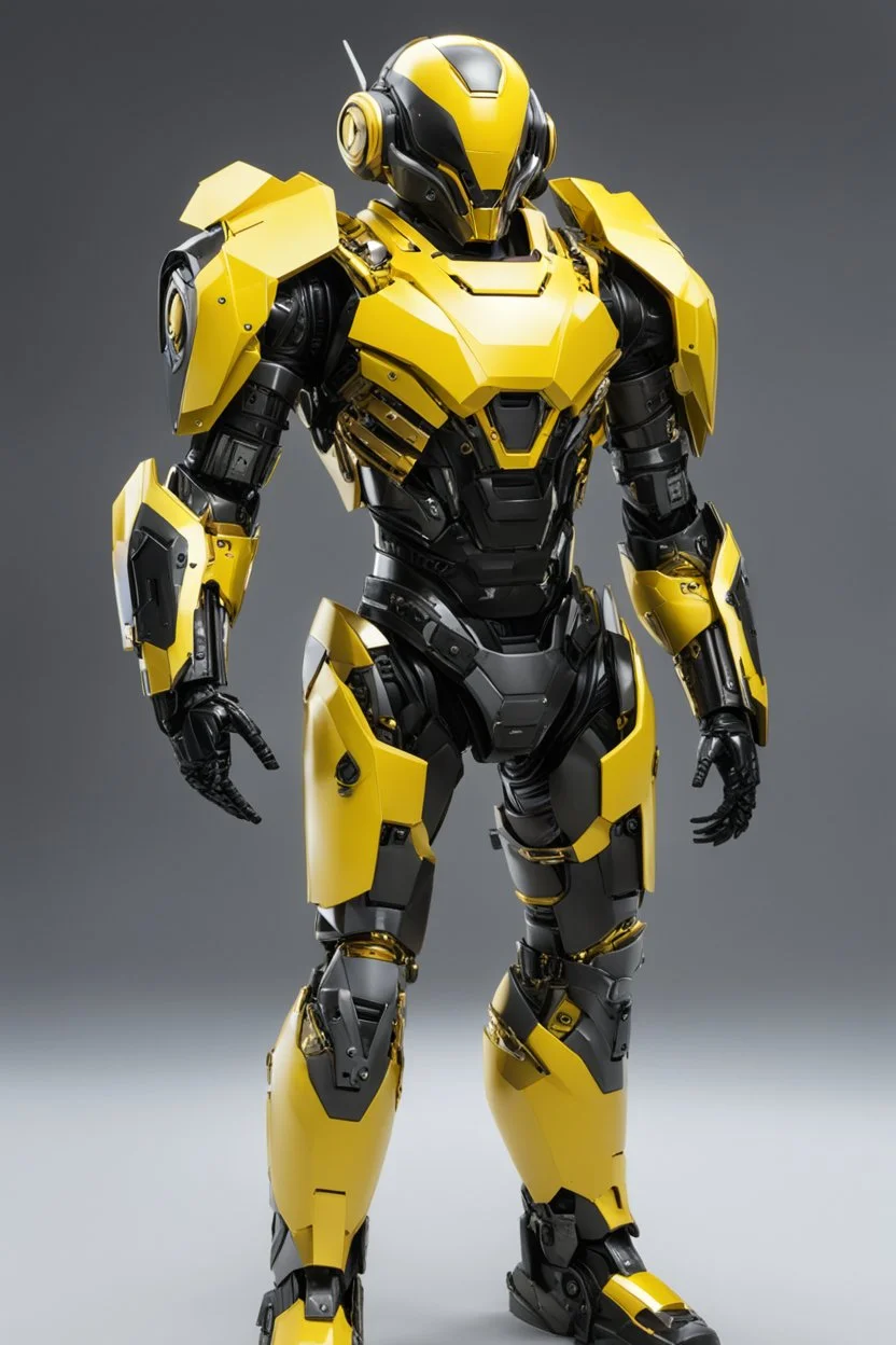 Yellow and black Cyborg beeman from the future with armor