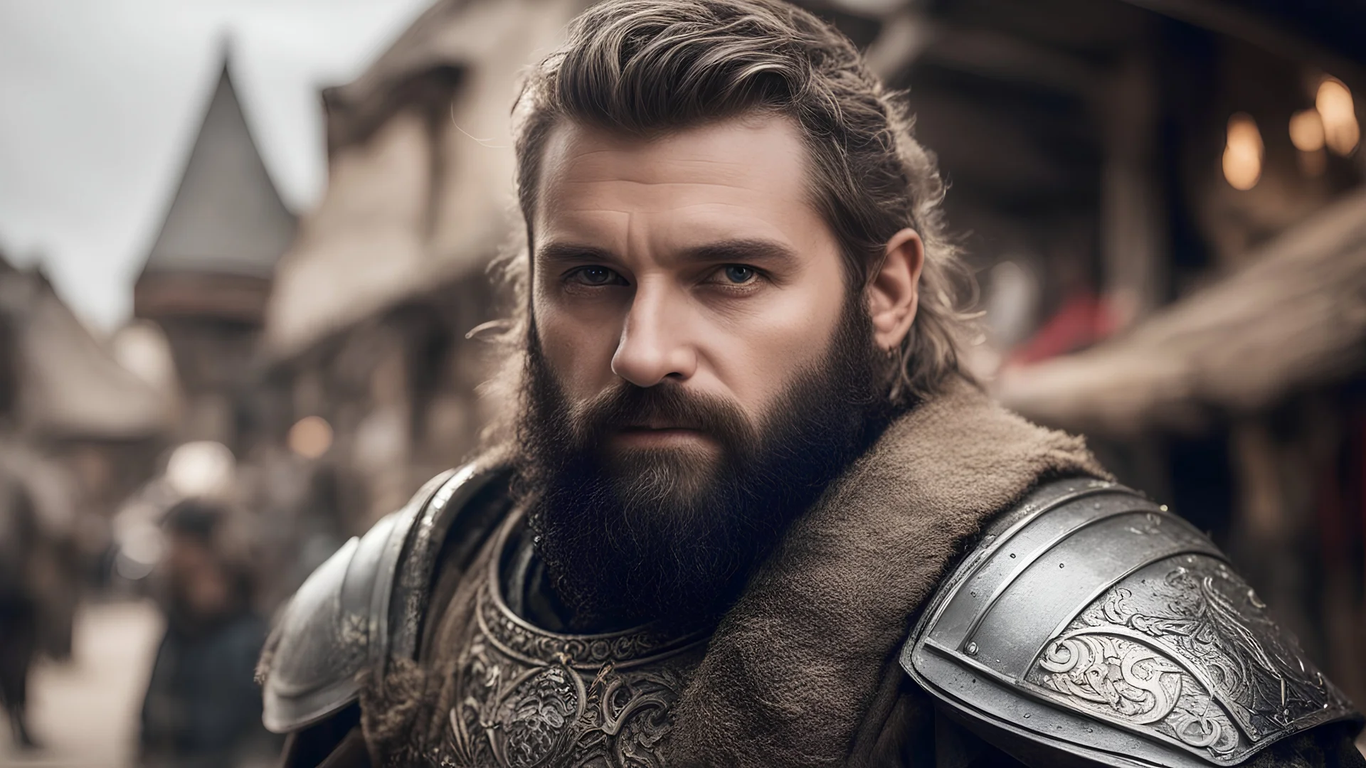 Photoreal gorgeous close-up of a holy muscular rugged stout young bearded dwarf master cleric with ornate religious armor and hammer in a medieval desert town market place by lee jeffries, otherworldly creature, in the style of fantasy movies, shot on Hasselblad h6d-400c, zeiss prime lens, bokeh like f/0.8, tilt-shift lens 8k, high detail, smooth render, unreal engine 5, cinema 4d, HDR, dust effect, vivid colors