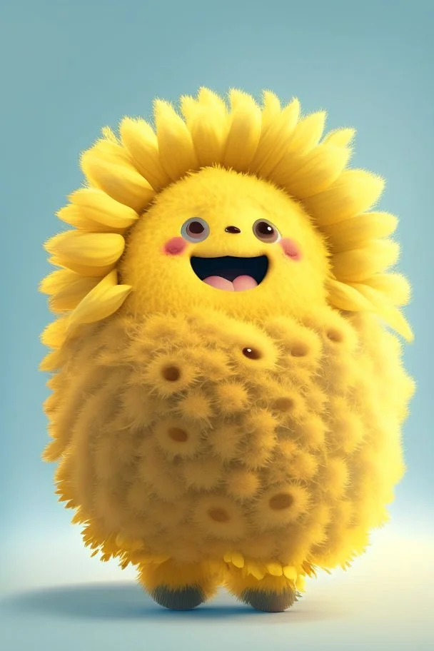 Cheery and cute sunflower avatar full body in fluffy material