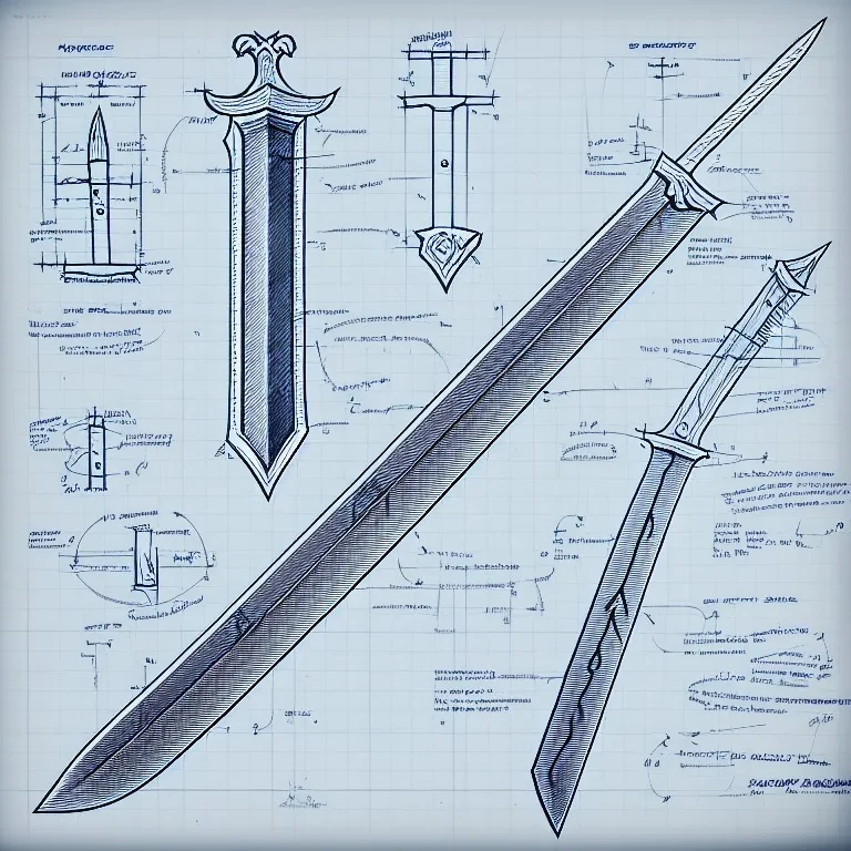 Full Blueprint sketch of one modern sword