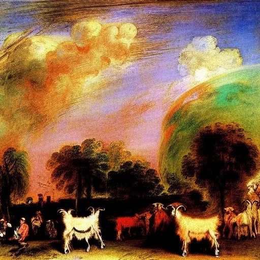 Neon colors with goats in the sky Jean-Antoine Watteau