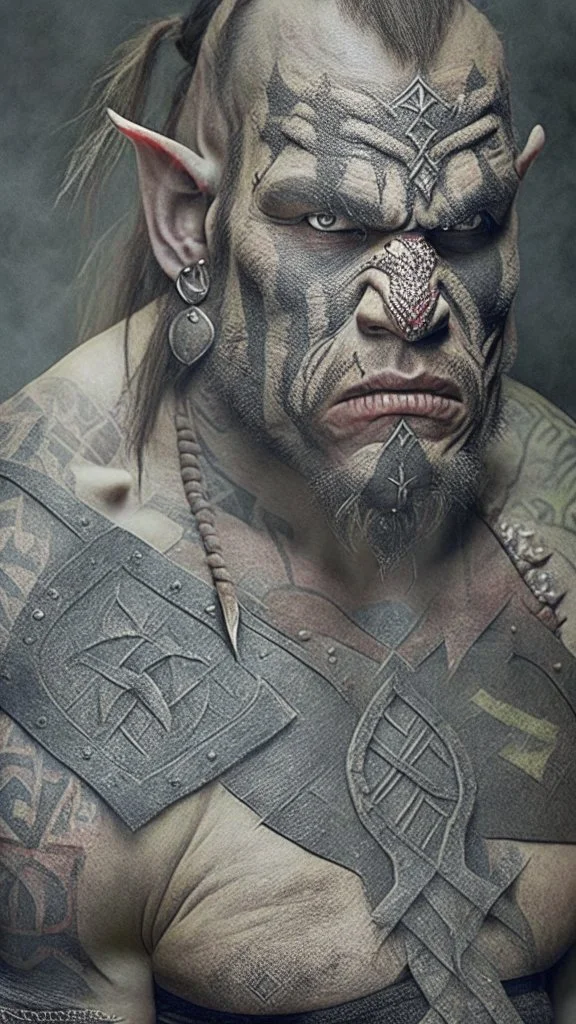 medieval orc with runes carved in his skin