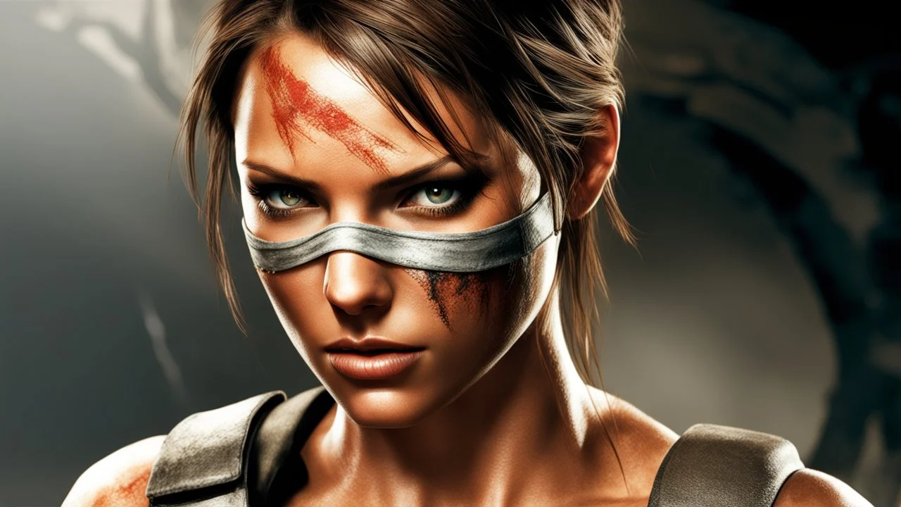 attractive lara croft from tomb raider half face masked