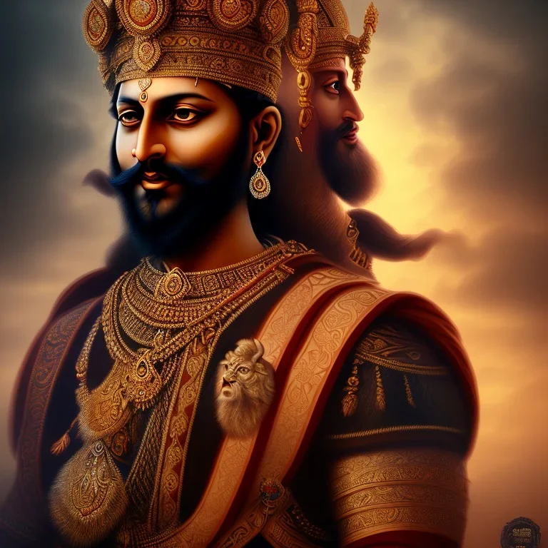 chhatrapati shivaji maharaj face, theme art, Dark moody night atmosphere, 8K, close-up face, anatomically perfect face,