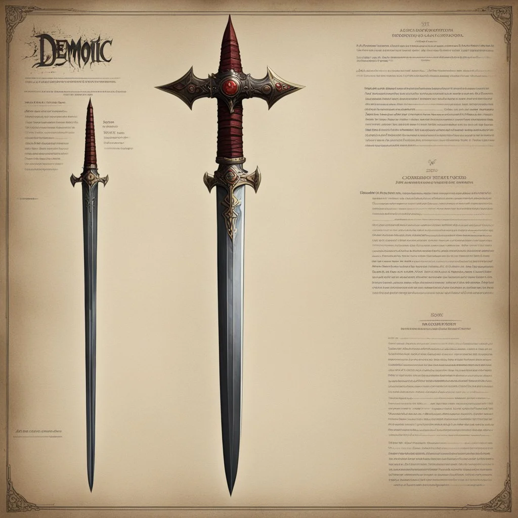 ConceptSheet: A document showing a super powerful demonic espadon dual handed sword of incomprehensible power.