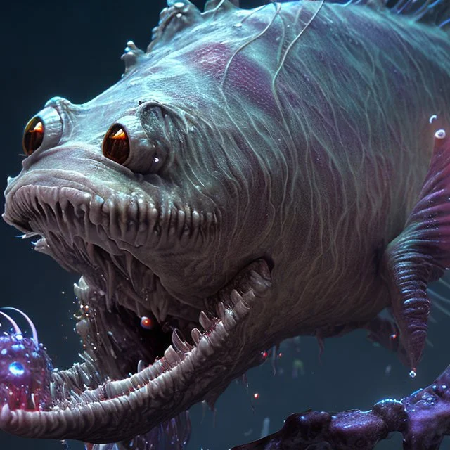 fluid ink angler fish creature, unreal engine 5, 8k resolution, photorealistic, ultra detailed