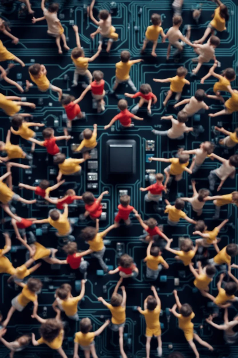 aerial view photo of a group of small people dacing on a computer motherboard