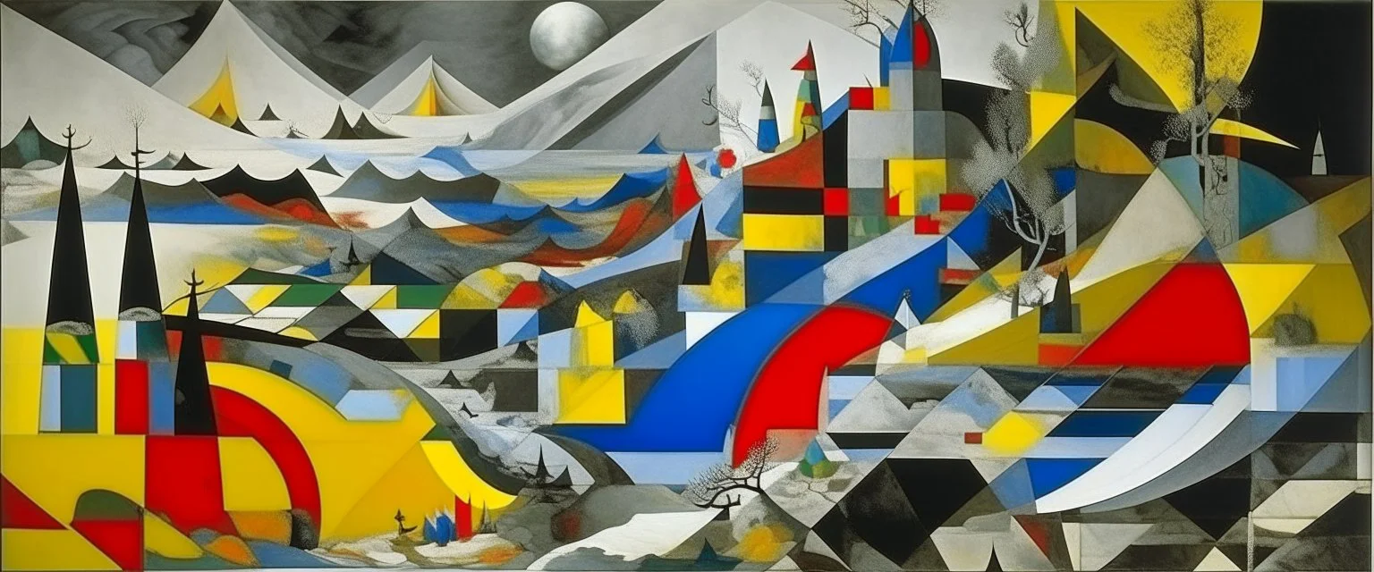 Gray badlands in an earthquake designed in German folk art painted by Wassily Kandinsky