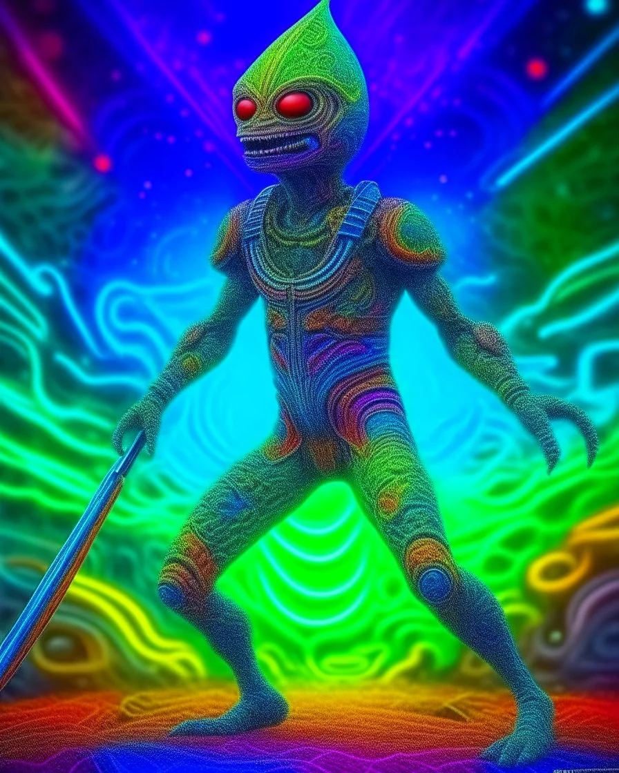 Full body alienígena antropomorfico con traje Ninja arte ilustración lienzo impresionista calidad ultra hiperdetallado intrincado maximalista 12k