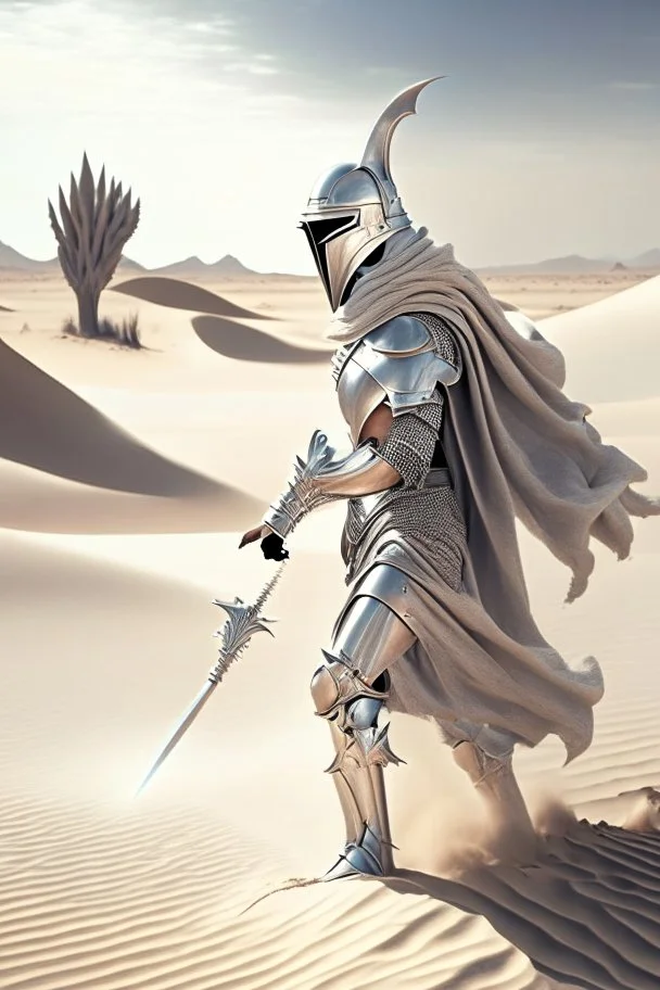 silver knight roaming a desert