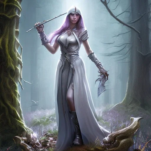  Woman witch horner in the dark forest