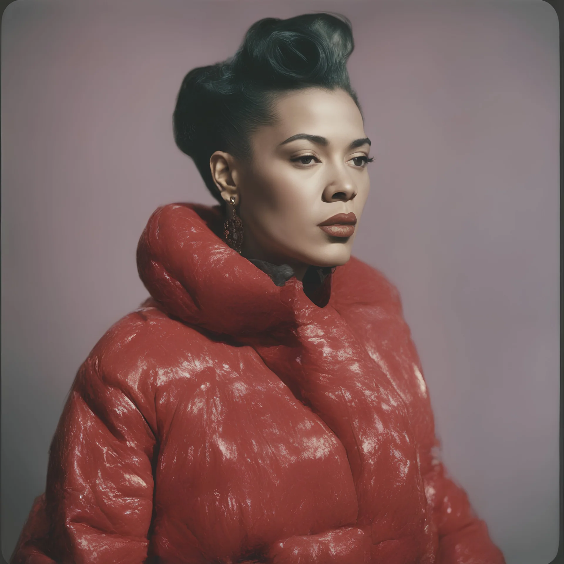 Billie holiday, red, autochrome, plastic puffy jacket