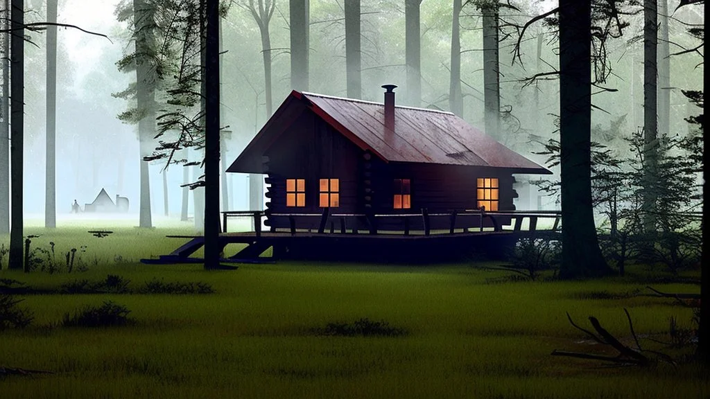 cabin in a clearing in the swamp