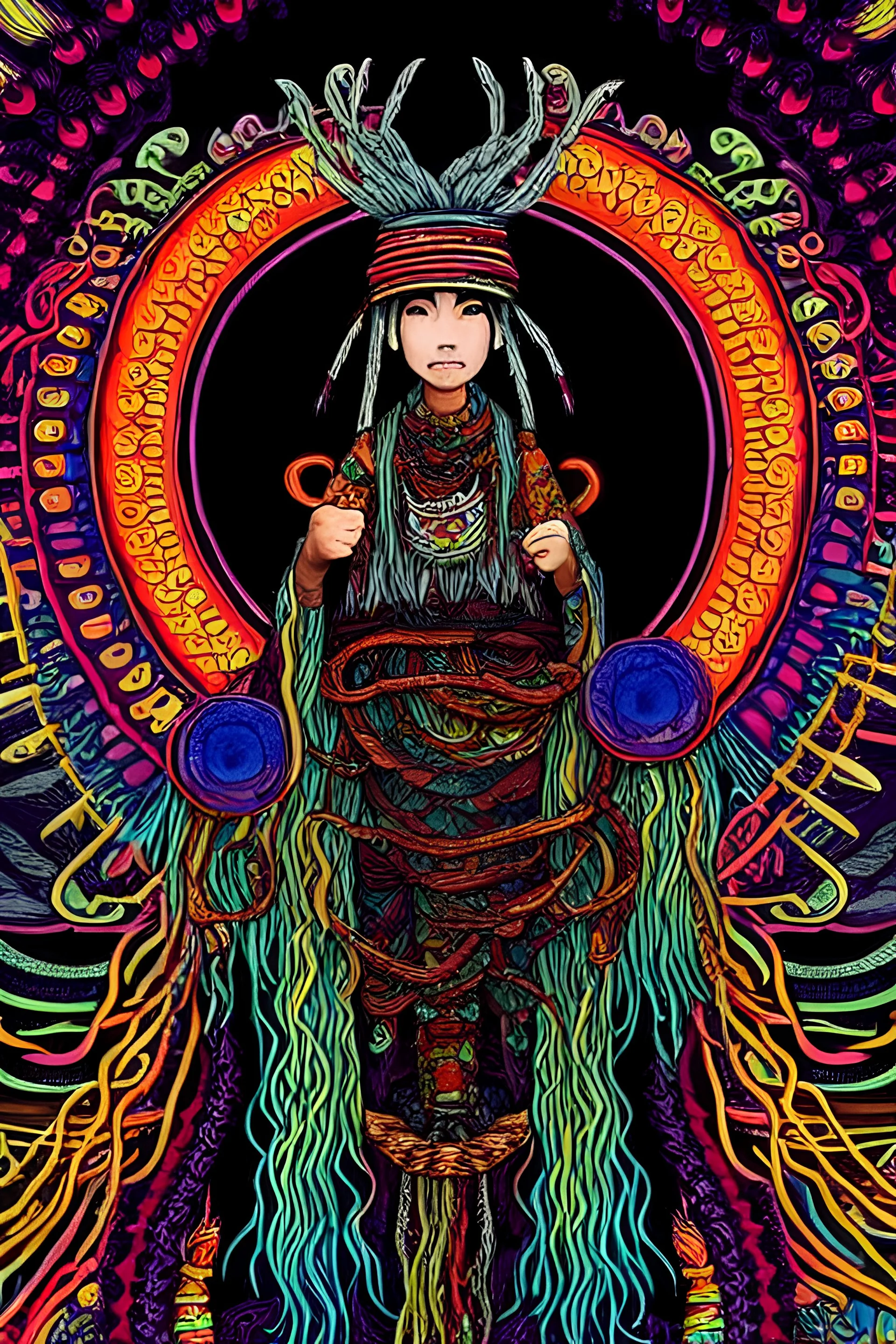 a mystical ramen shaman, intricate, colorful, fantastic, style of Pablo Amarmingo