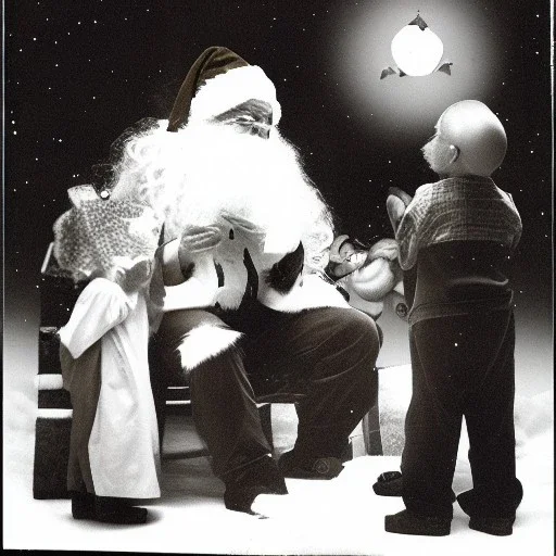 Creepy Father Christmas talks to alien old photo