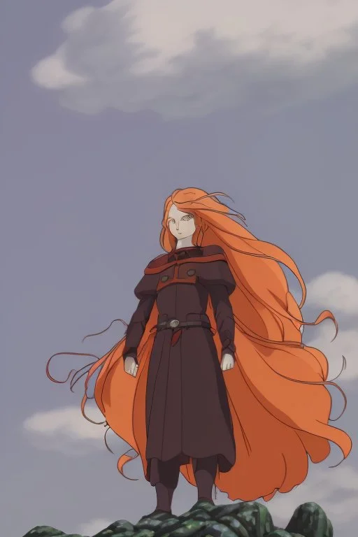 Dark Paladin, orange hair, orange eyes, standing in front of dark castle, Female, similar to berserk