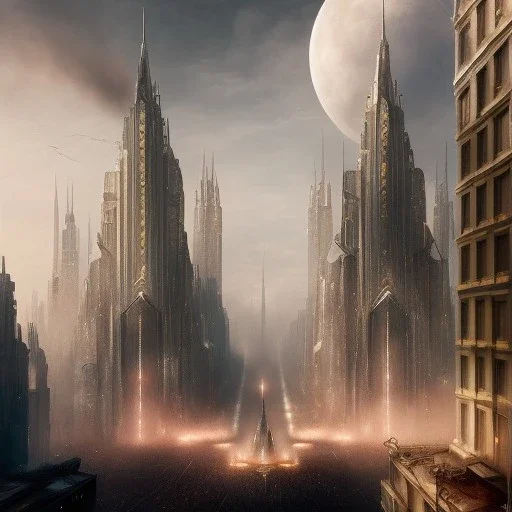 NeoGothic city,Metropolis on sea by fritz Lang,otto hung,futurismo, hyper detailed, matte painting, felix kelly, detailed painting, dynamic lighting