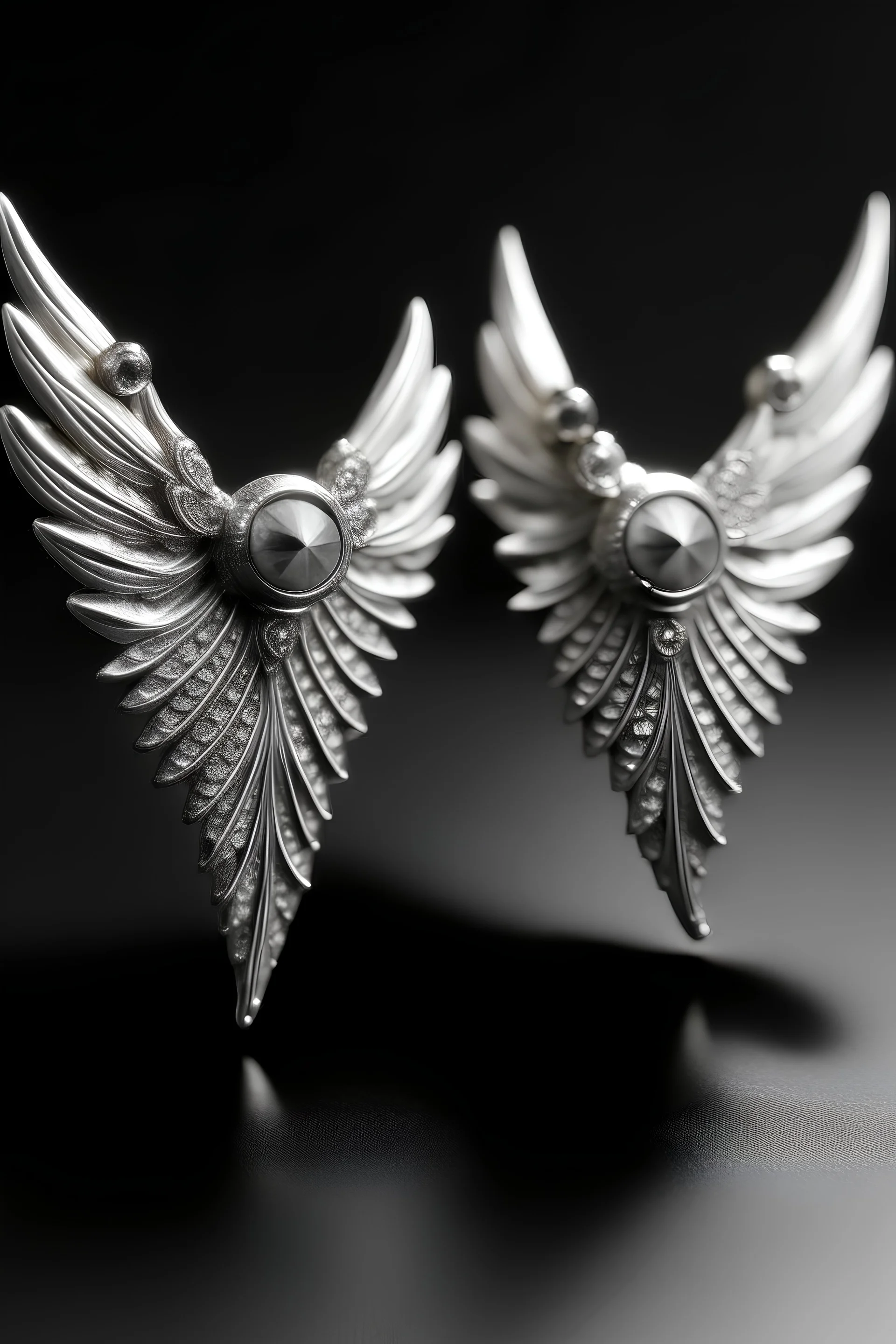 An earring made of silver and diamonds shaped like a valkyrie wings