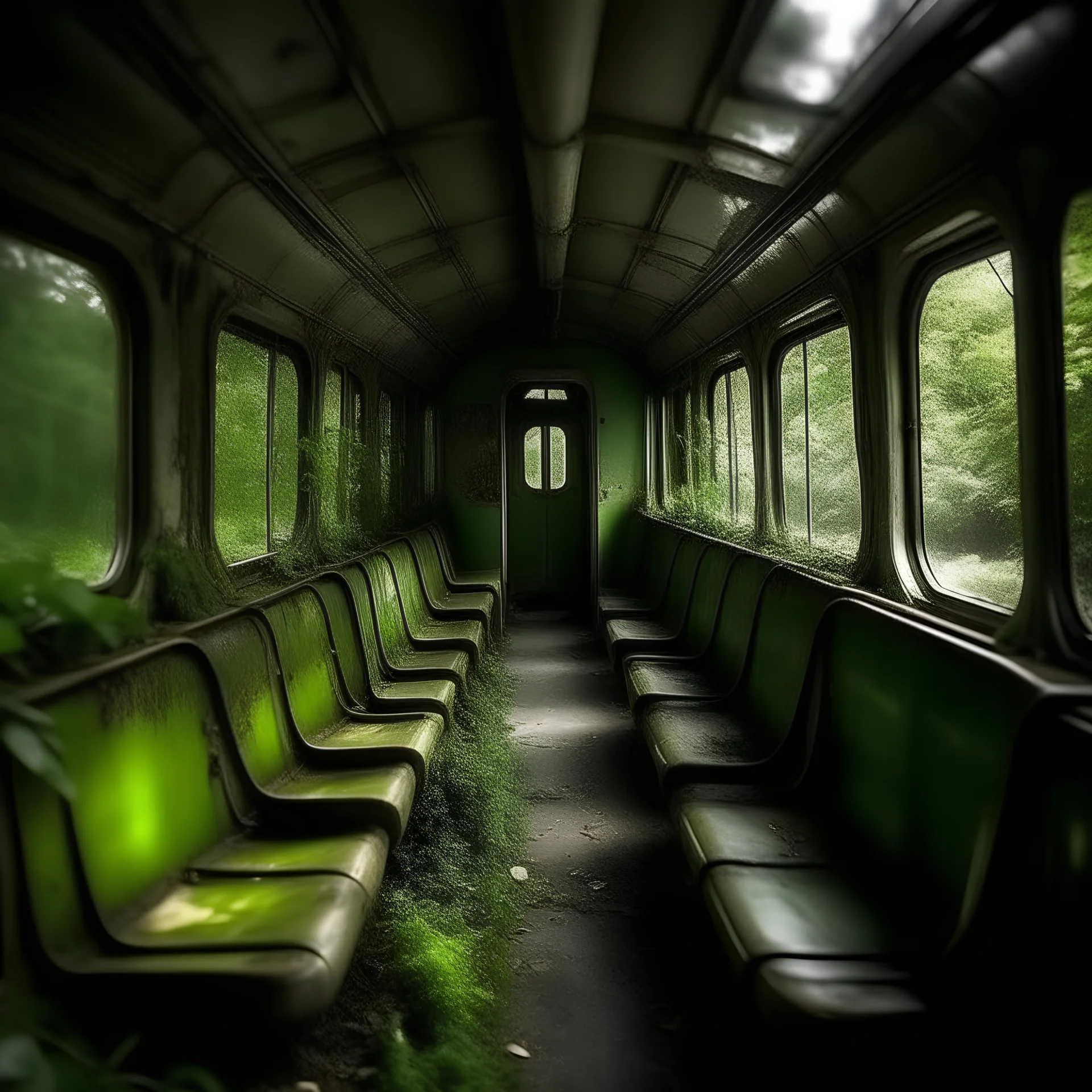 Wagon de métro de paris, sieges usés, désaffecté, jungle