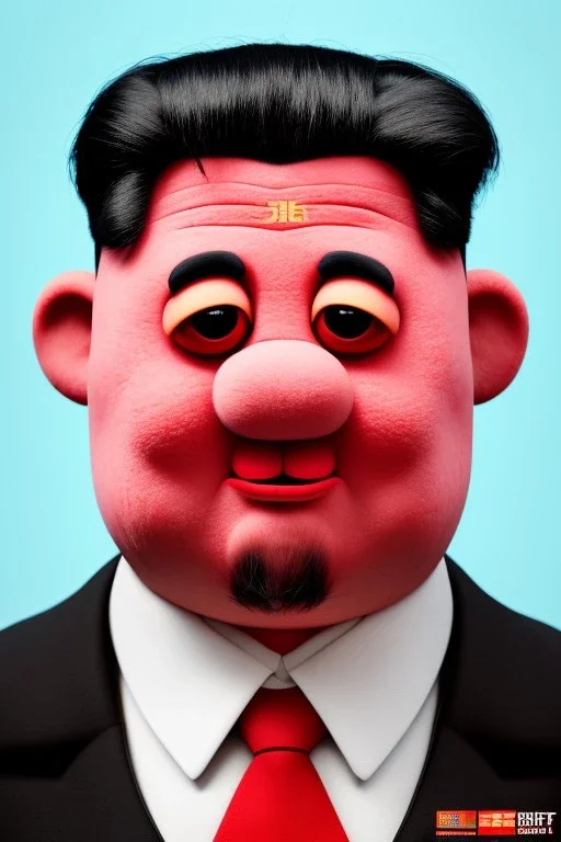 Waist up muppet Portrait, Kim Jong-un muppet doll, black suit, photo studio, red background, unreal engine 5, concept art, art station, god lights, ray tracing, RTX, lumen lighting, ultra detail, volumetric lighting, 3d.